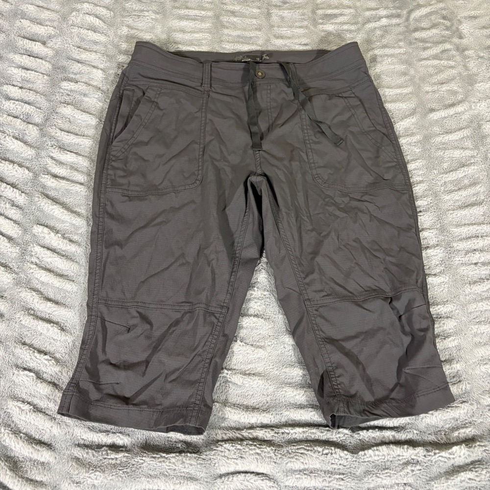 prAna Halle Knicker Hiking Capri Pants Black Gray Size 12 Stretch Zion Outdoor